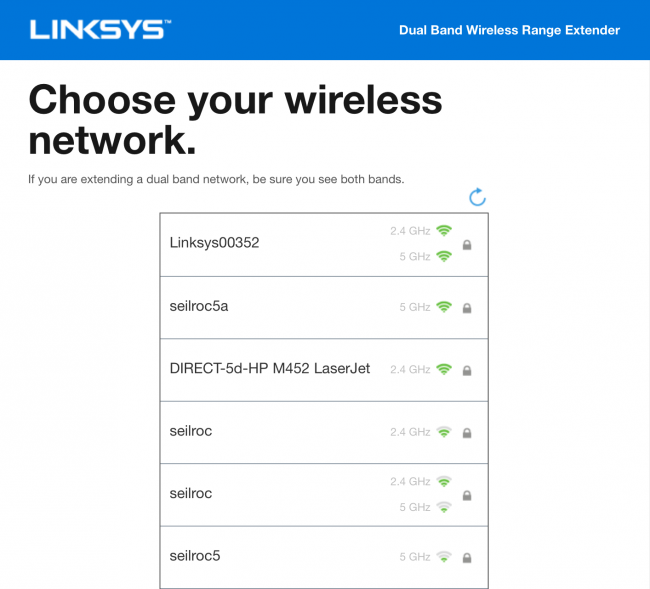 escogiendo las redes para amplificar con el Linksys RE7000 